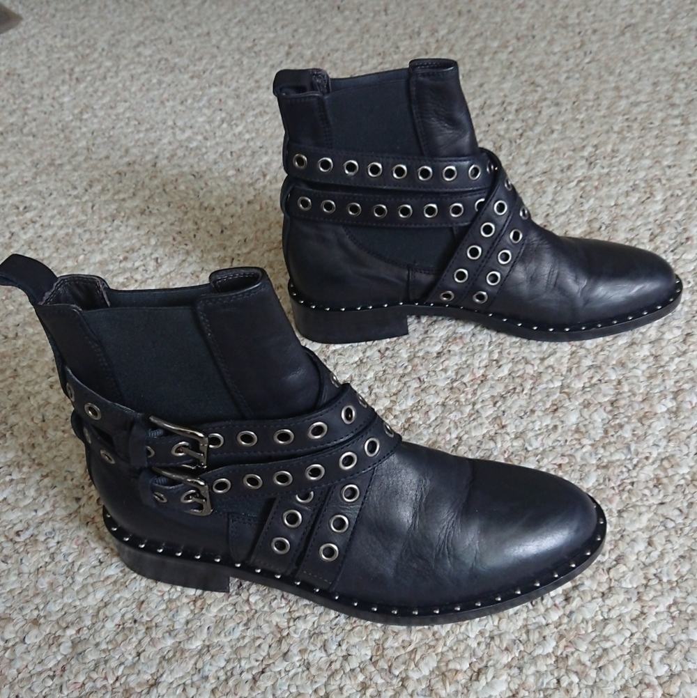 The Shoe Box Made in Italy studded black Ankle Saint Barth Bootie Size 6.5